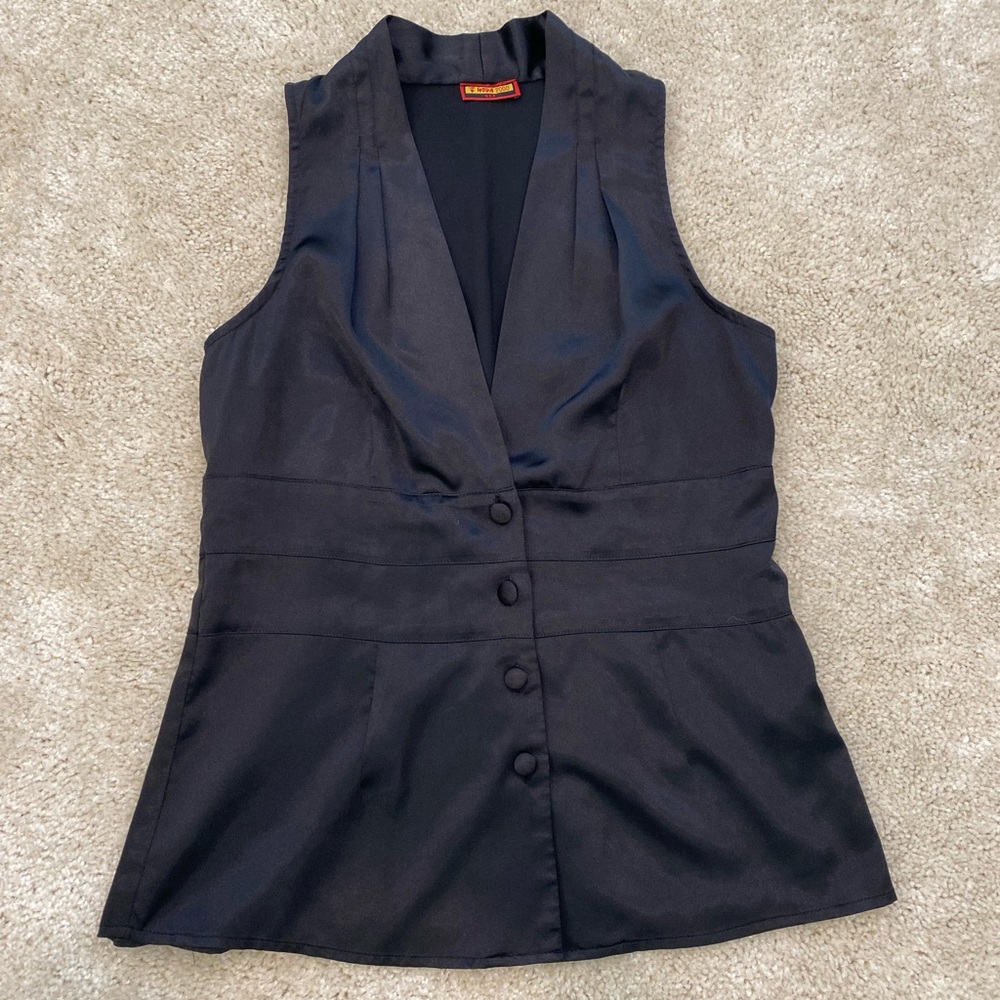 Vintage Satin Black Vest Top Size M